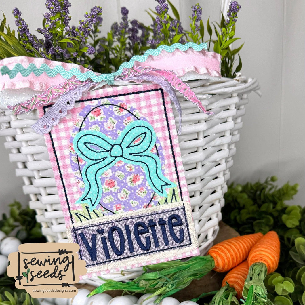Easter Egg with Bow GIRL Basket Name Tag SS - Sewing Seeds
