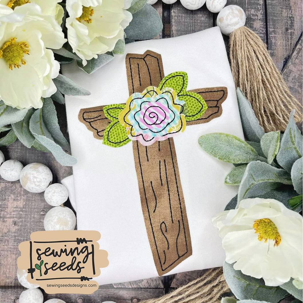 Easter Floral Cross Applique SS - Sewing Seeds