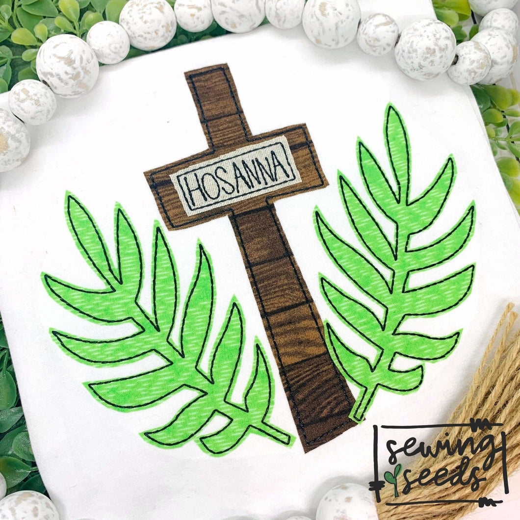 Easter Hosanna Cross Palm Leaves Applique SS - Sewing Seeds
