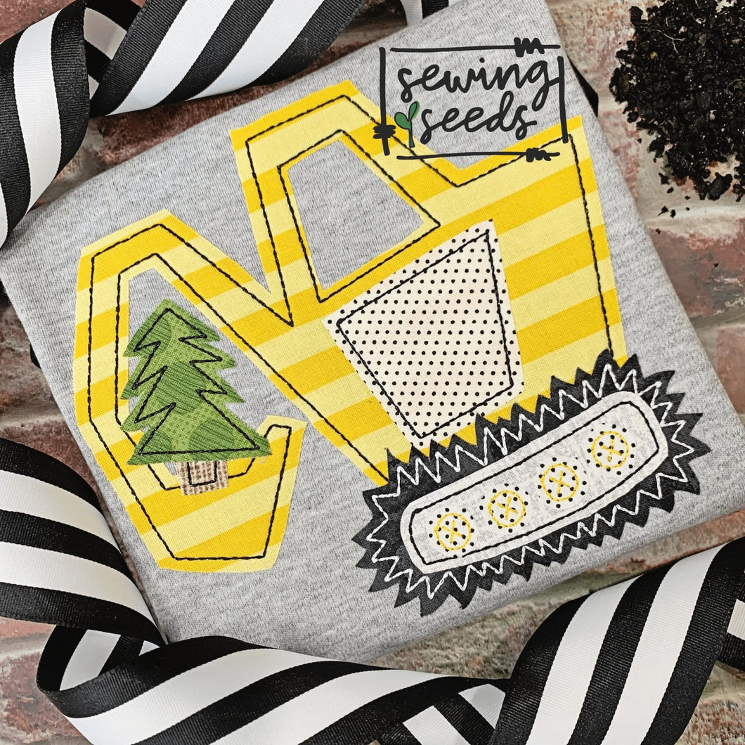 Excavator with Christmas Tree Applique SS - Sewing Seeds