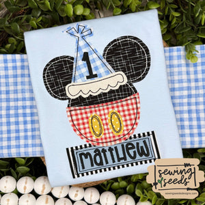 EXCLUSIVE Mickey Birthday Party Hat Applique SS - Sewing Seeds