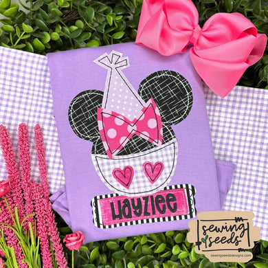 EXCLUSIVE Minnie Birthday Party Hat Applique SS - Sewing Seeds