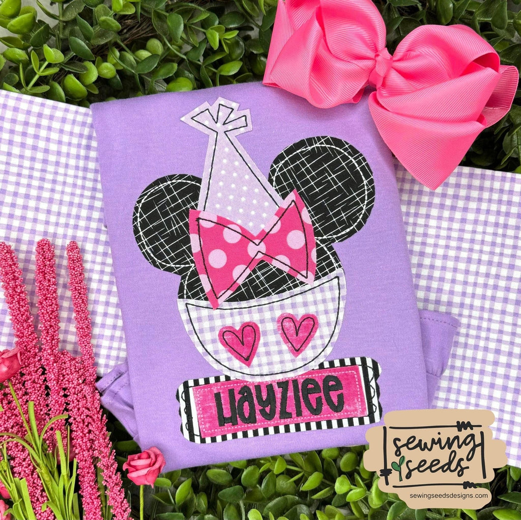 EXCLUSIVE Minnie Birthday Party Hat Applique SS - Sewing Seeds