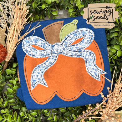 Fall Pumpkin with BOW Girl Applique SS - Sewing Seeds