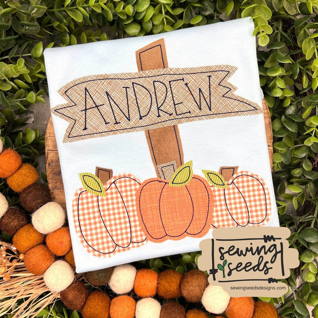 Fall Pumpkins with Wooden Sign Applique SS - Sewing Seeds