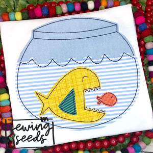 Fish Bowl Big Little Fish Applique SS - Sewing Seeds