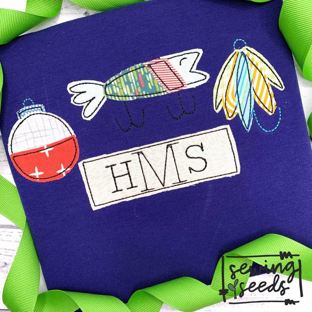 Fishing Lure TRIO with Name Tag Applique SS - Sewing Seeds