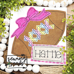 Football BOW with Name Tag Applique SS - Sewing Seeds