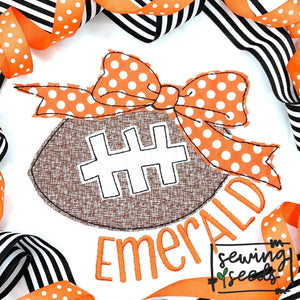 Football with Bow Applique SS - Sewing Seeds