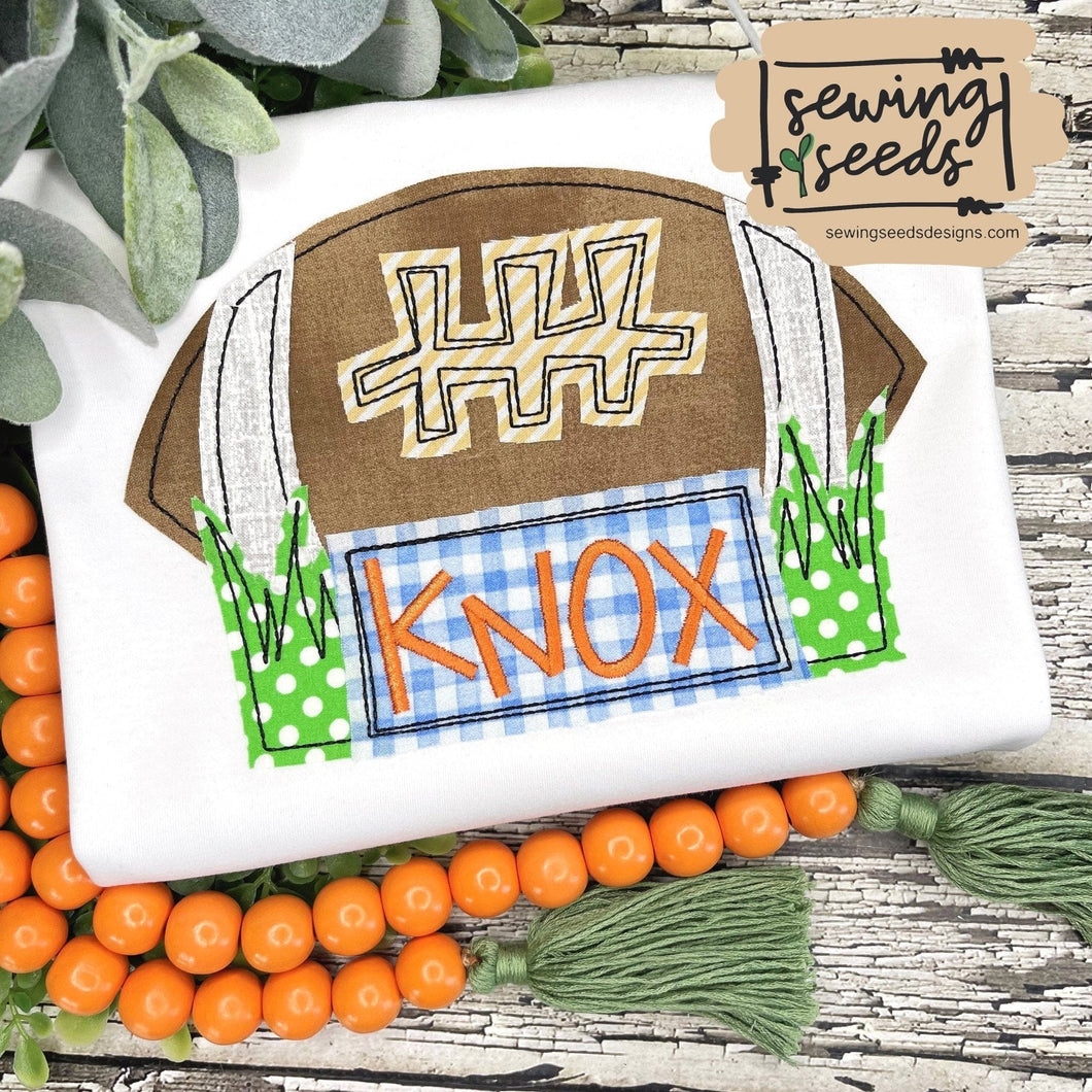 Football with Grass Name Tag Applique SS - Sewing Seeds