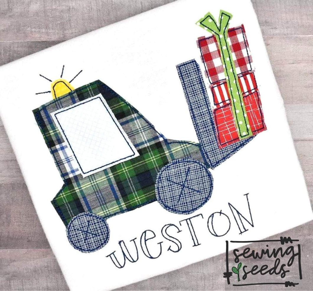 Forklift with Christmas Gifts Applique SS - Sewing Seeds