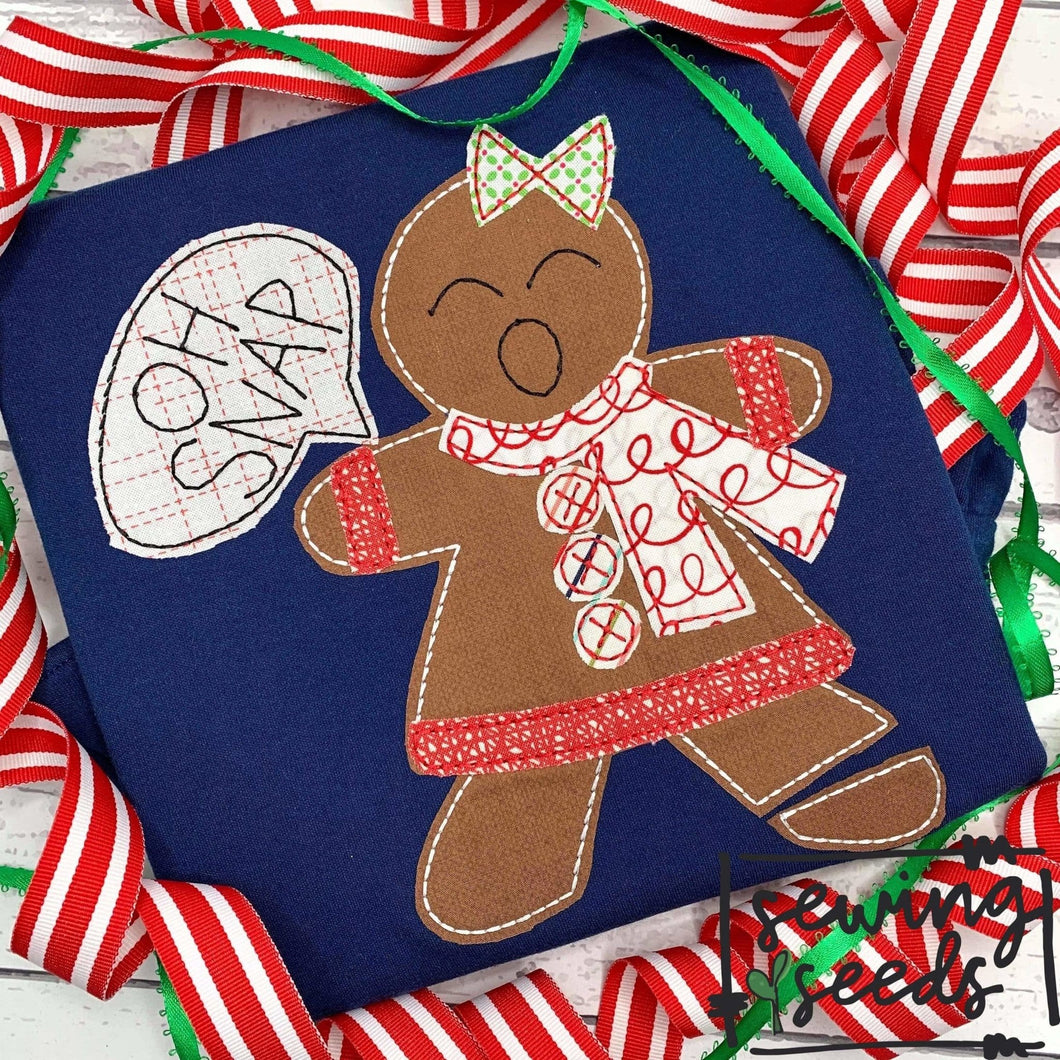 Gingerbread Girl Oh Snap! Applique SS - Sewing Seeds