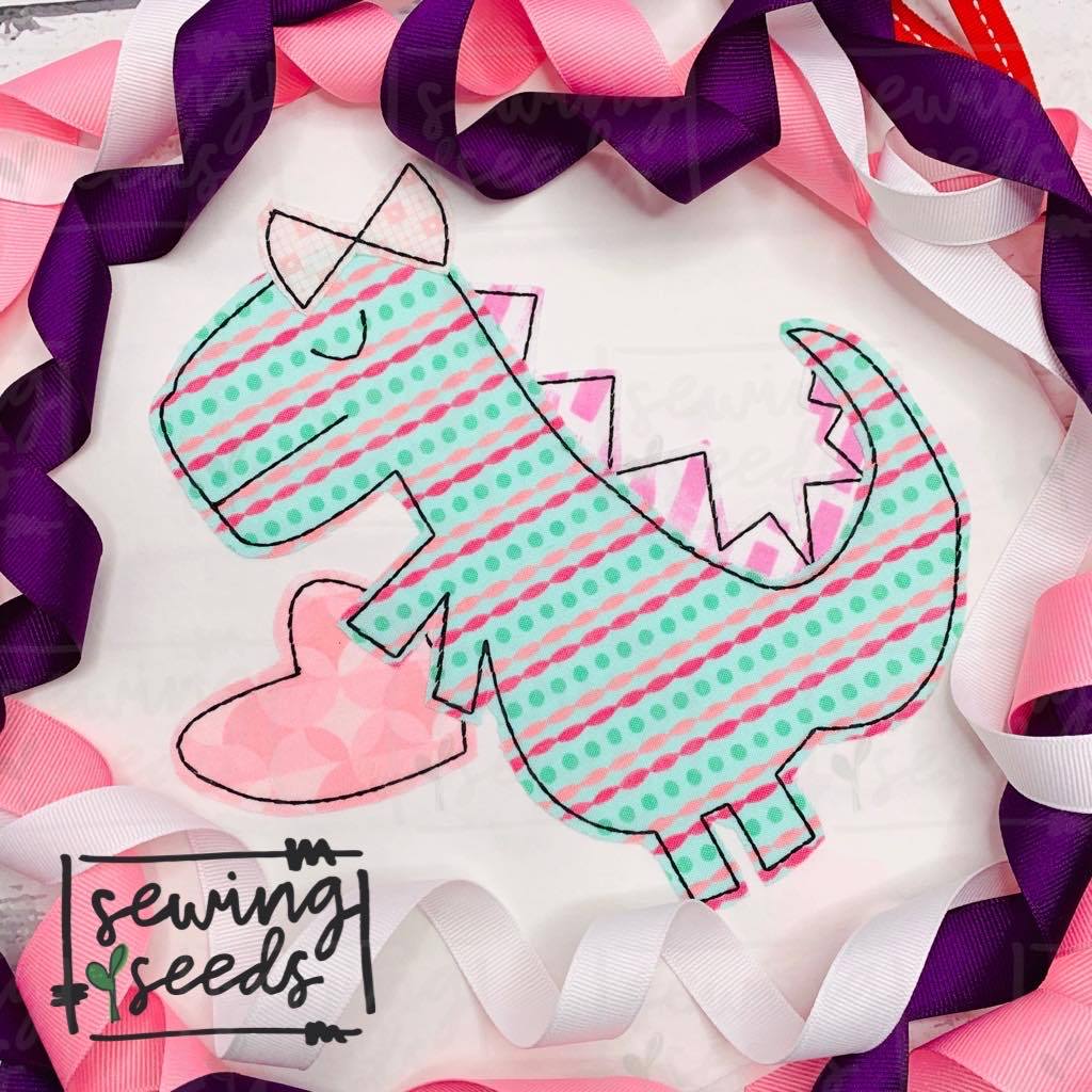 Girl Dino with Heart Applique SS - Sewing Seeds