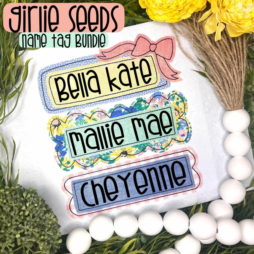 Girlie Seeds Name Tag Bundle (3 Styles) Applique SS - Sewing Seeds