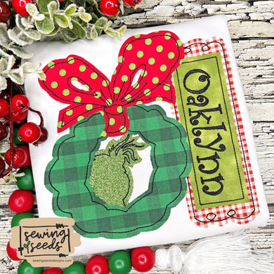 Grinch Wreath Applique SS - Sewing Seeds