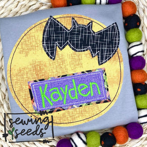 Halloween Full Moon with Bat Applique SS - Sewing Seeds