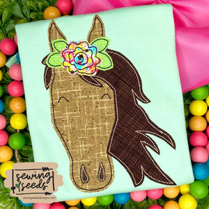 Horse Floral Applique SS - Sewing Seeds