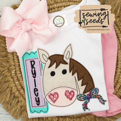 Horse GIRL with Bow Applique SS - Sewing Seeds