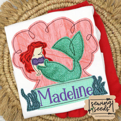 Little Mermaid with Name Tag Applique SS - Sewing Seeds