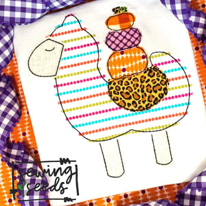 Llama with Pumpkins Applique SS - Sewing Seeds