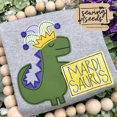Mardi Gras Dinosaur MARDISAURUS Applique SS - Sewing Seeds