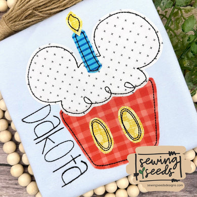 Mickey Mouse Birthday Cupcake Applique SS - Sewing Seeds