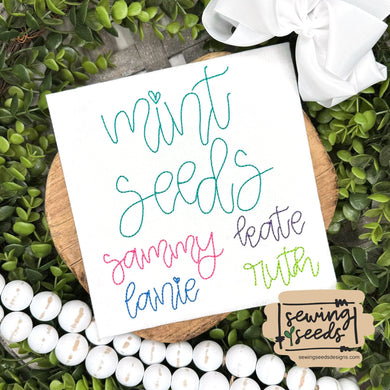 Mint Seeds BEAN Stitch Embroidery Font - Sewing Seeds