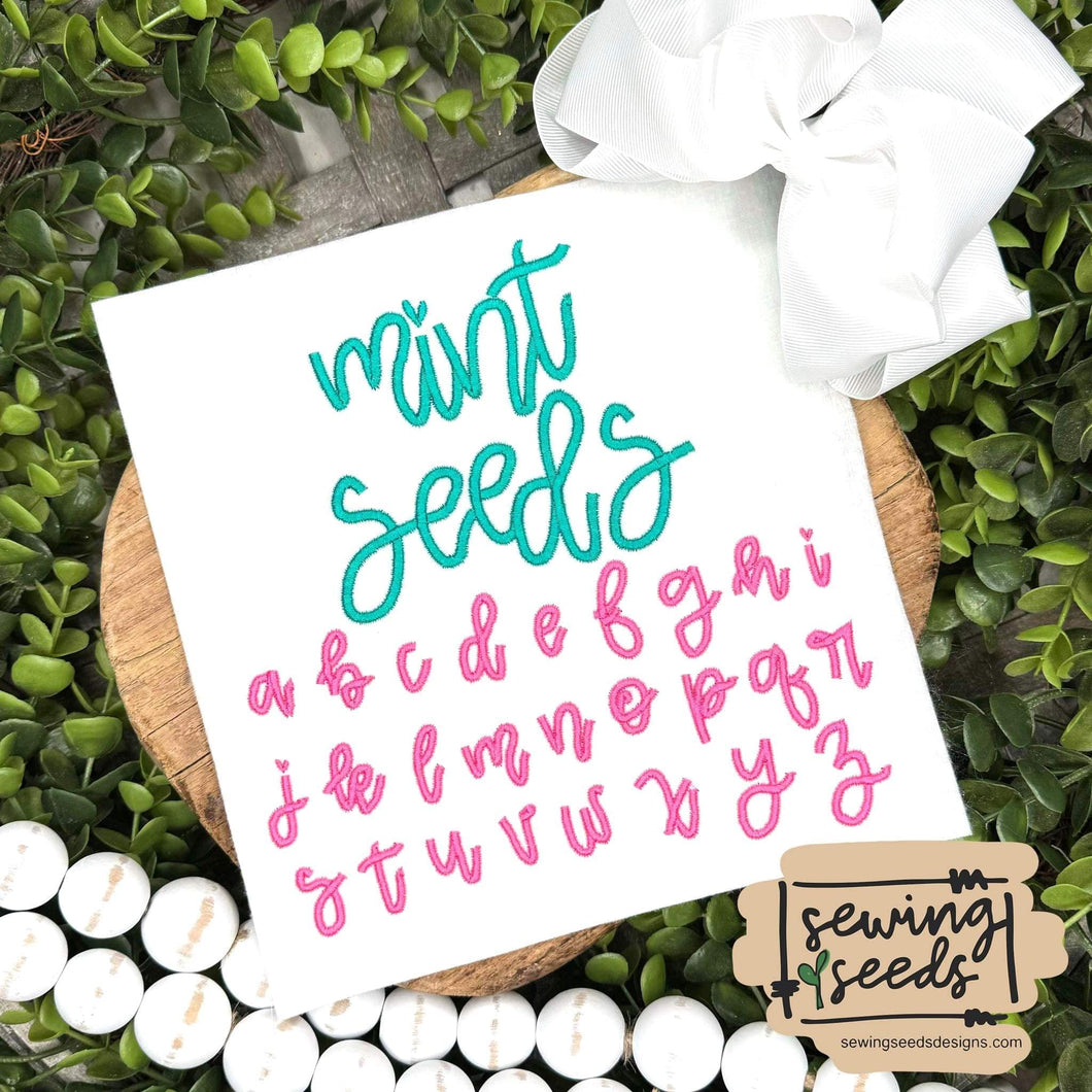 Mint Seeds SATIN Embroidery Font - Sewing Seeds