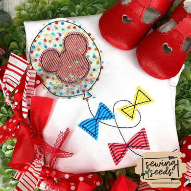 Mouse Balloon with BOWS Applique SS - Sewing Seeds