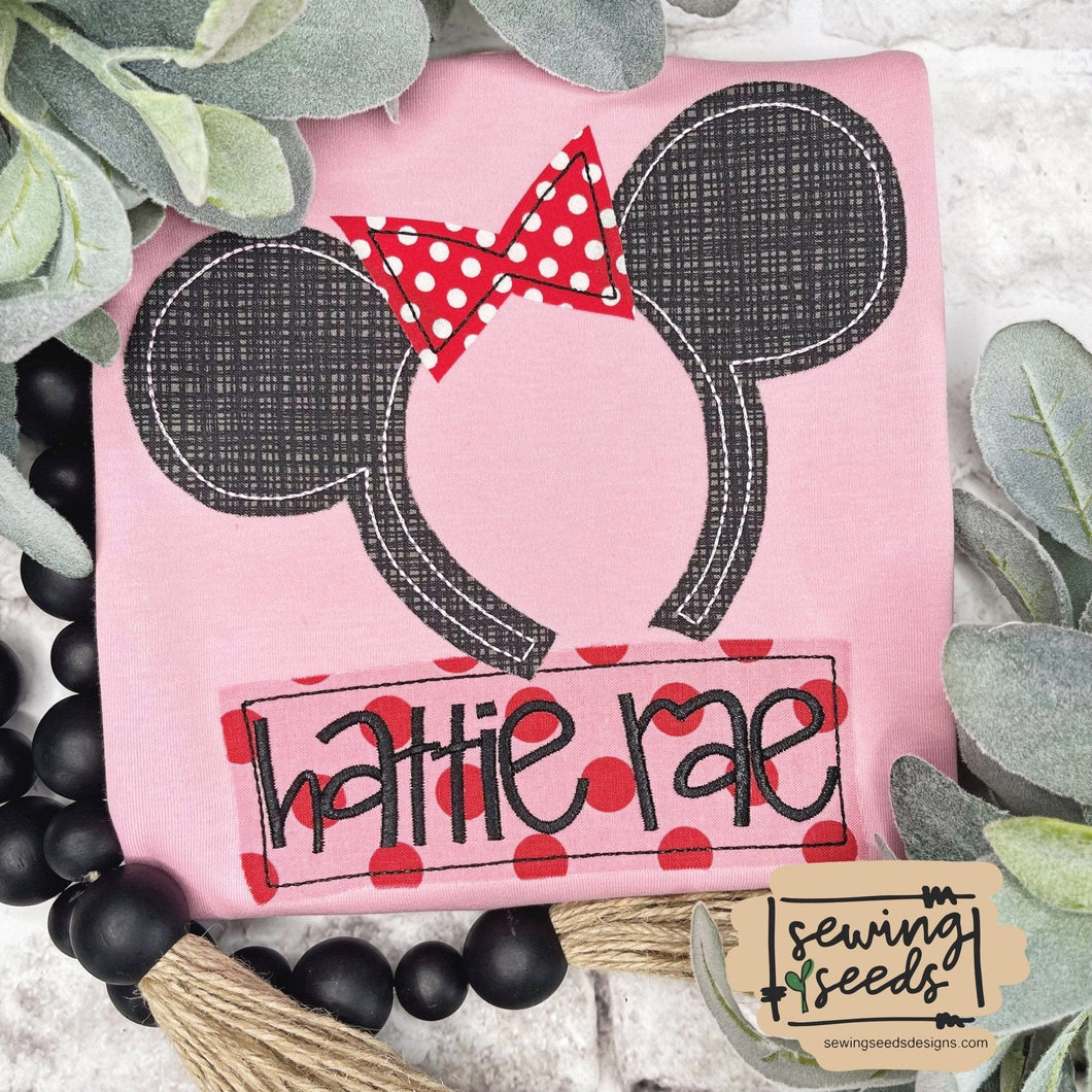 Mouse Ears with BOW Applique SS - Sewing Seeds