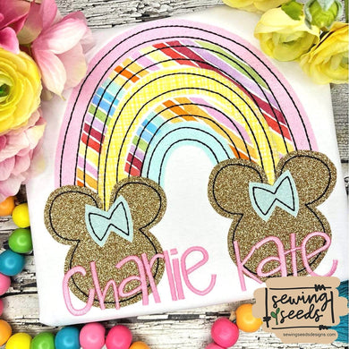 Mouse Rainbow with BOW Applique SS - Sewing Seeds