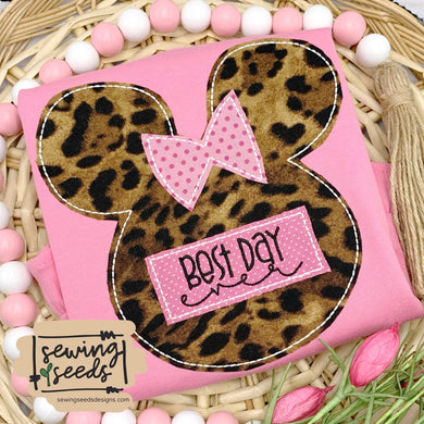 Mouse with BOW Name Tag Applique SS - Sewing Seeds