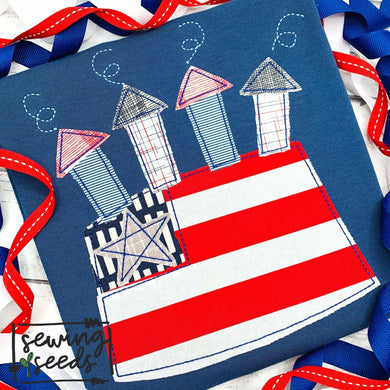 Patriotic 4th of July Flag Cake Applique SS - Sewing Seeds