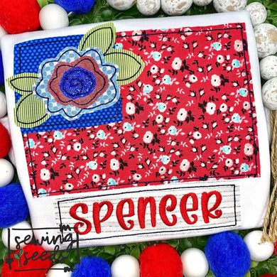 Patriotic Floral Flag with Name Tag Applique SS - Sewing Seeds