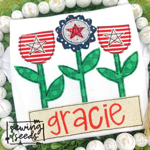 Patriotic Floral Trio with Name Tag Applique SS - Sewing Seeds