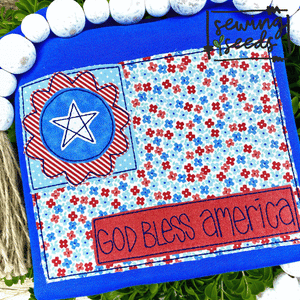 Patriotic God Bless America Flag Applique SS - Sewing Seeds