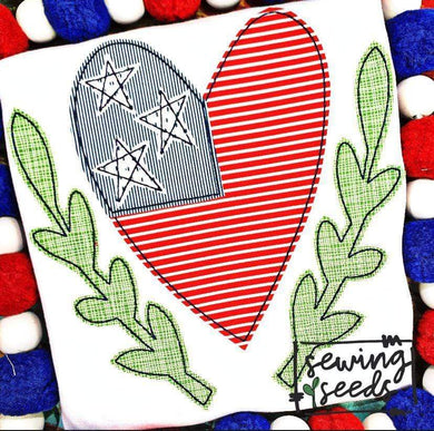 Patriotic Heart Flag with Wreath Applique SS - Sewing Seeds
