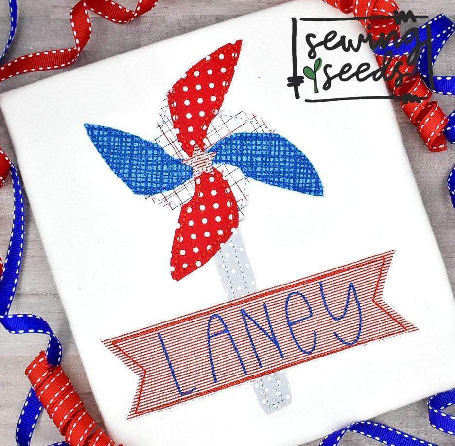 Patriotic Pin Wheel with Name Banner SS - Sewing Seeds