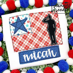 Patriotic Salute Flag with Name Tag Applique SS - Sewing Seeds