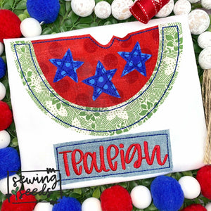 Patriotic Watermelon with Name Tag Applique SS - Sewing Seeds
