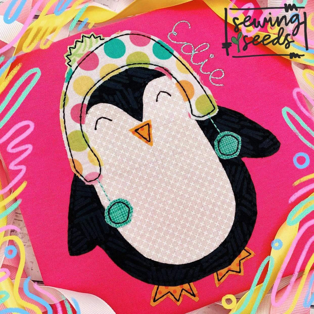 Penguin with Winter Hat Applique SS - Sewing Seeds