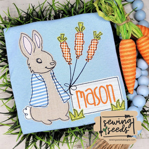 Peter Rabbit with Carrot Balloons NT Applique SS - Sewing Seeds