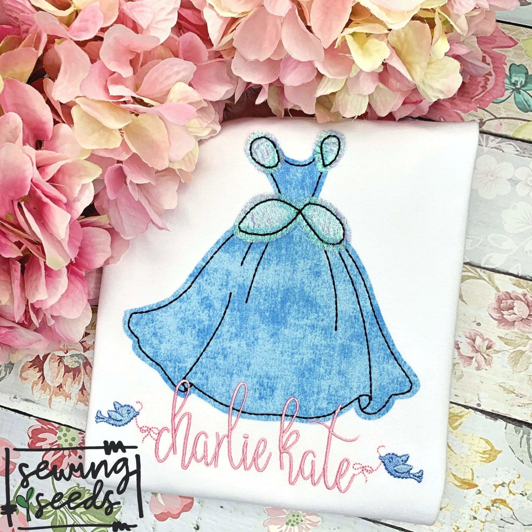 Princess Blue Dress Applique SS - Sewing Seeds