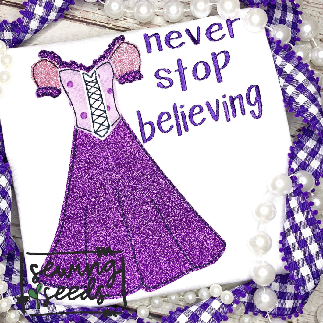 Princess Purple Dress Applique SS - Sewing Seeds