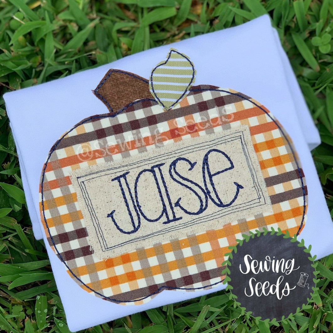 Pumpkin with Scribble Name Tag Applique SS - Sewing Seeds