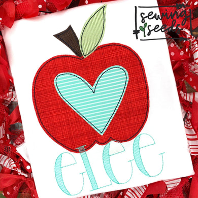 School Apple with Heart Applique SS - Sewing Seeds