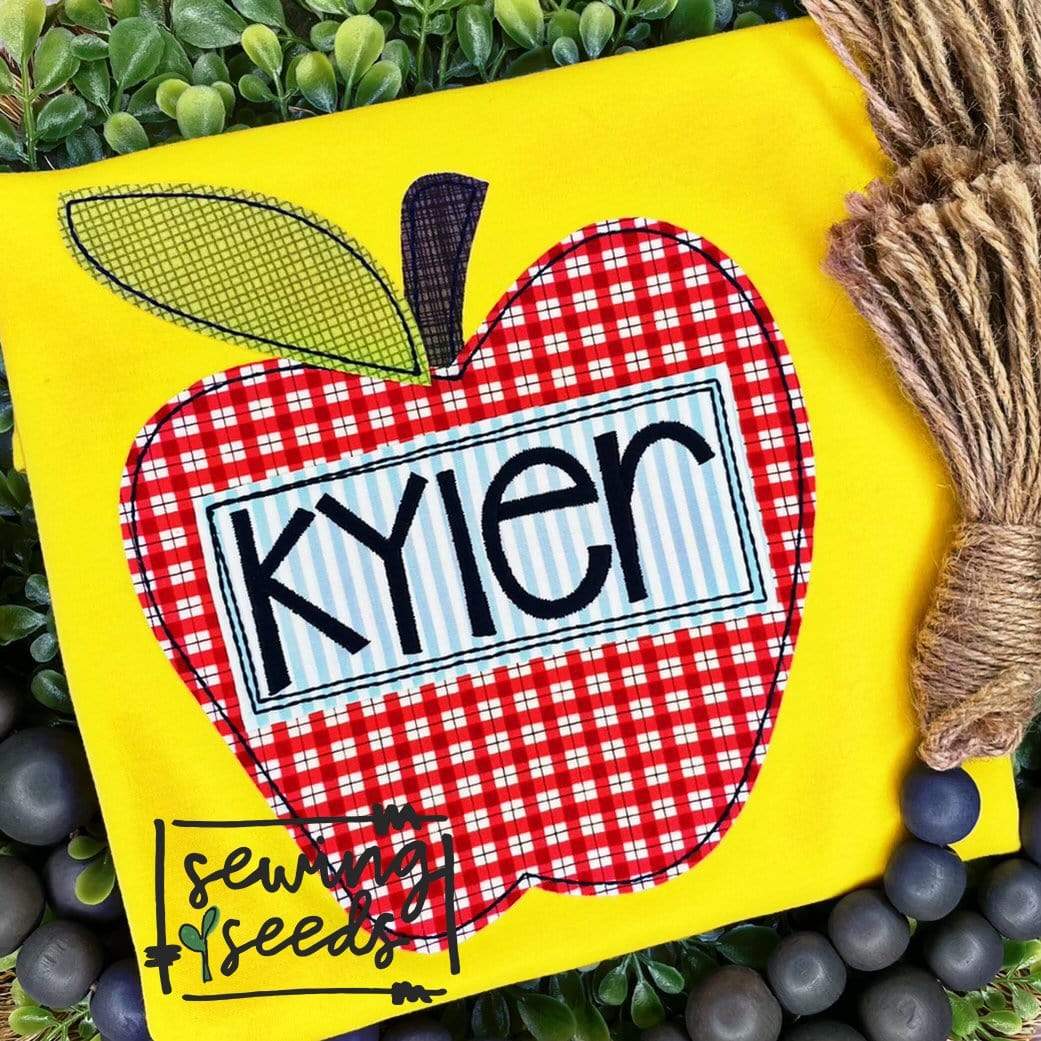 School Apple with Scribble Name Tag Applique SS - Sewing Seeds