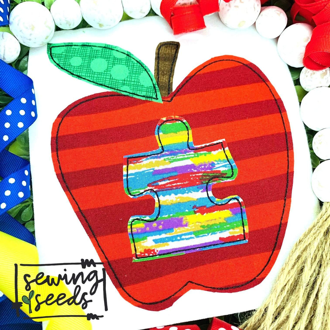 School Autism Apple Applique SS - Sewing Seeds
