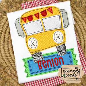 School Bus Front Banner BOY Applique SS - Sewing Seeds
