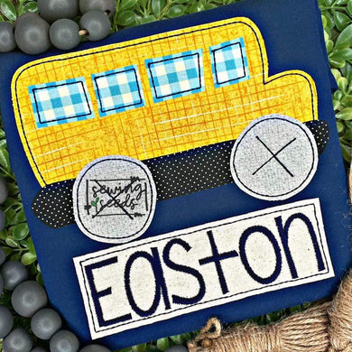 School Bus with Name Tag Applique SS - Sewing Seeds